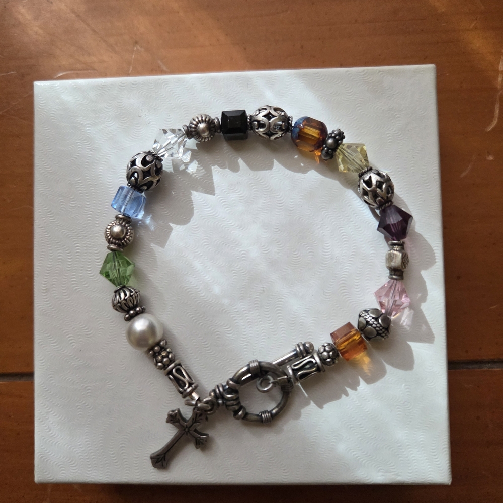 Multicolor Beaded Bracelet with Cross Charm